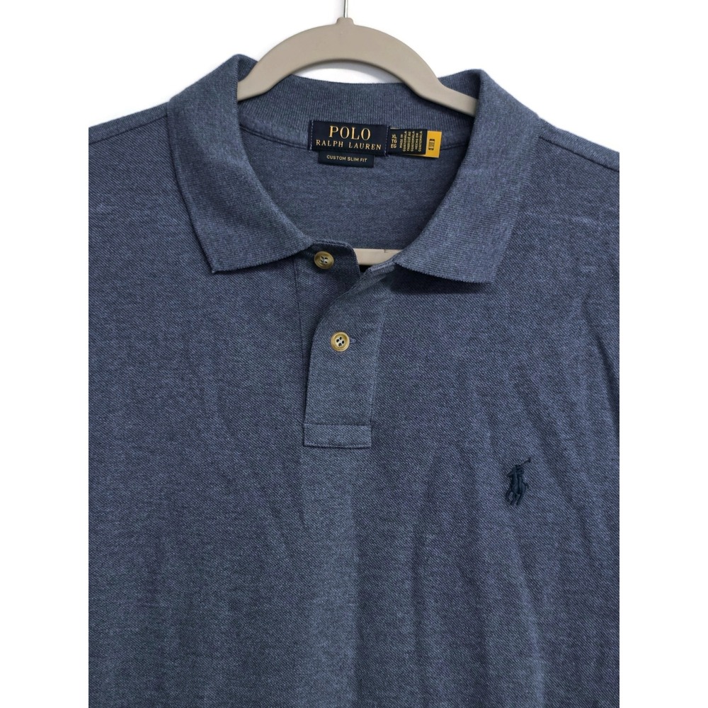 Polo Ralph Lauren Mens Custom Slim Fit Mesh Polo Shirt Blue Heather XL